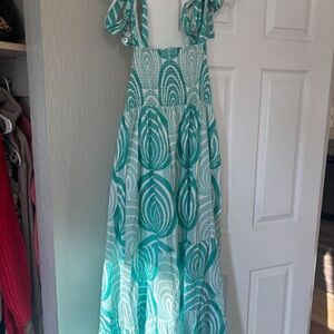 Green and White Patterned Maxi Dress
